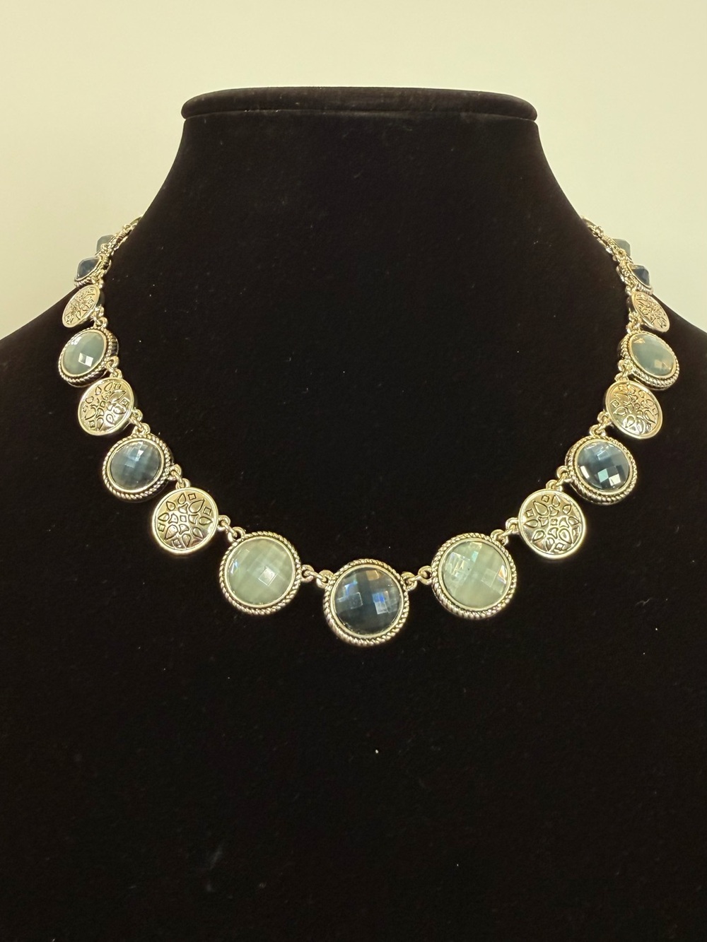 Gold-Tone Blue Green Glass Disc Necklace